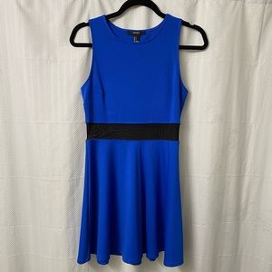 Royal Blue Sleeveless Dress with Mesh Mid-section